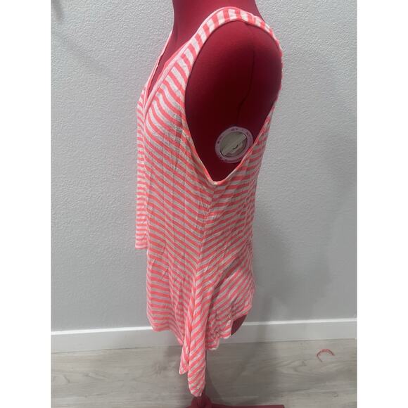 Striped Tank Top V Neck Sleeveless Casual Summer Beach Coral White - Picture 4 of 6